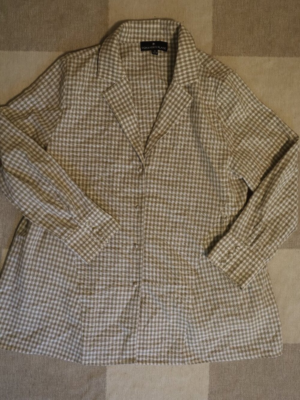 Tuckernuck Pomander Place Women's Beige Gingham Blouse Size M